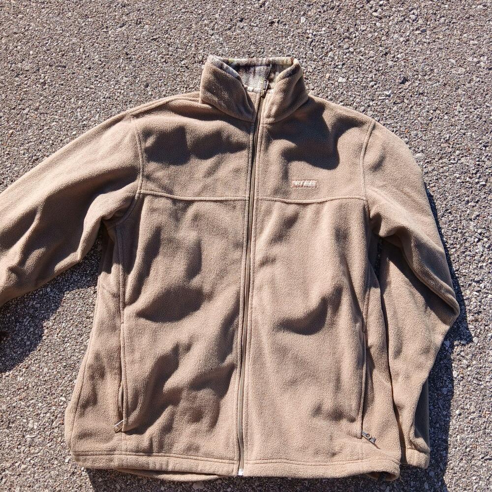 Columbia Jacket Mens Large Beige Fleece Full Zip PHG Hunting Outdoor Pockets